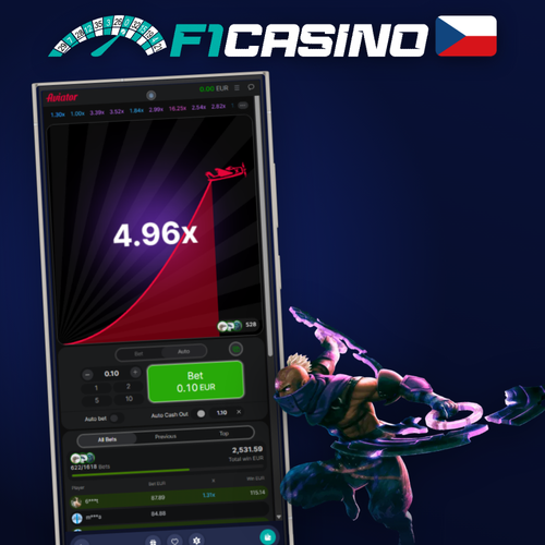 Červené letadlo stoupá v Aviator demo hře ve F1 Casino na tmavém pozadí