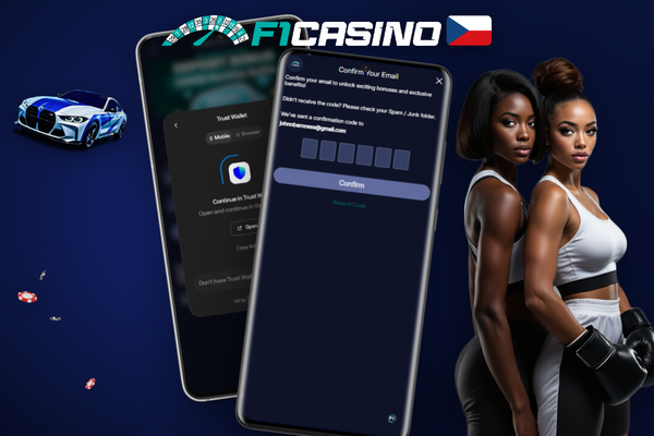 Ověřovací e-mail od F1 Casino s tlačítkem pro aktivaci nového účtu